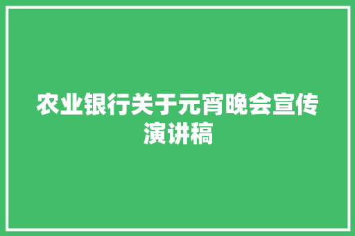 农业银行关于元宵晚会宣传演讲稿