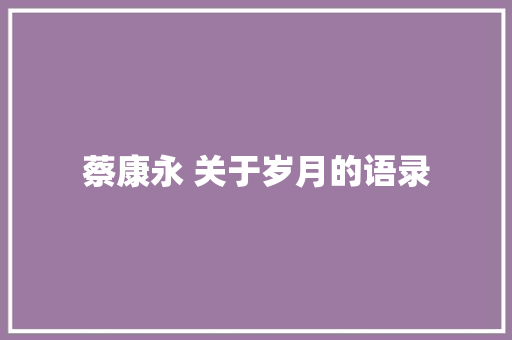 蔡康永 关于岁月的语录