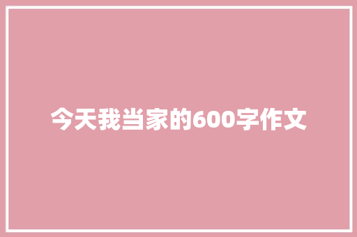 今天我当家的600字作文