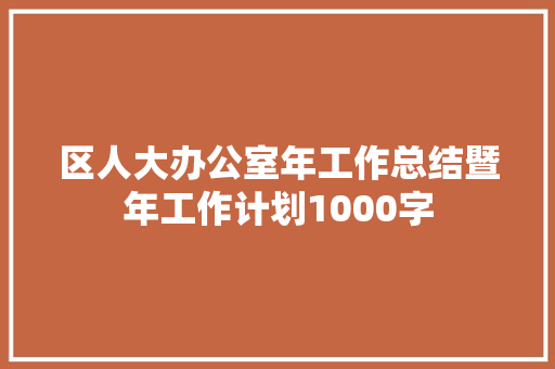 区人大办公室年工作总结暨年工作计划1000字