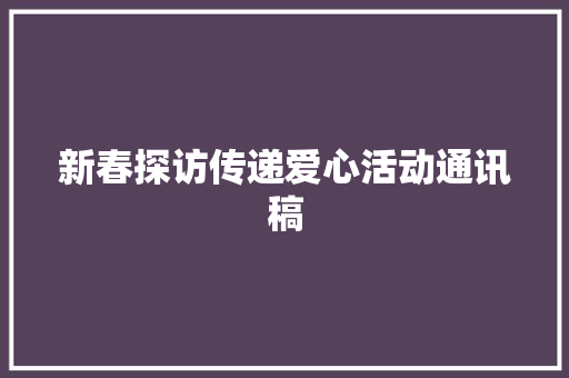 新春探访传递爱心活动通讯稿