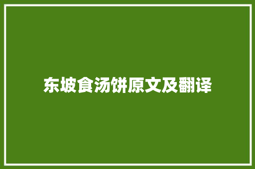 东坡食汤饼原文及翻译