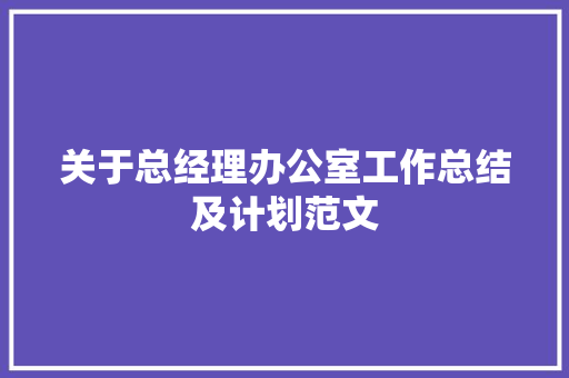 关于总经理办公室工作总结及计划范文