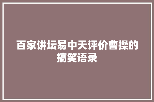 百家讲坛易中天评价曹操的搞笑语录