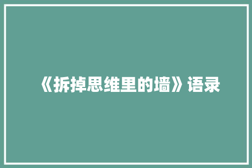 《拆掉思维里的墙》语录