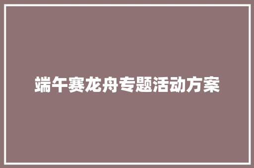 端午赛龙舟专题活动方案