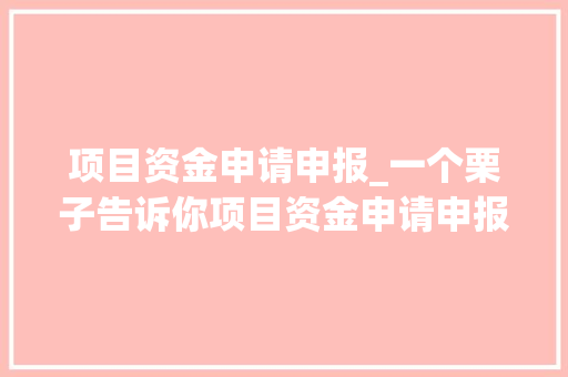 项目资金申请申报_一个栗子告诉你项目资金申请申报若何写