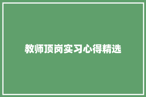 教师顶岗实习心得精选