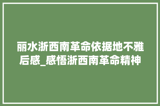 丽水浙西南革命依据地不雅后感_感悟浙西南革命精神 传承红色基因