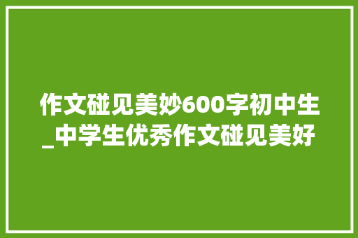 作文碰见美妙600字初中生_中学生优秀作文碰见美好