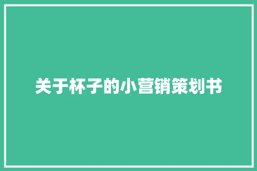 关于杯子的小营销策划书