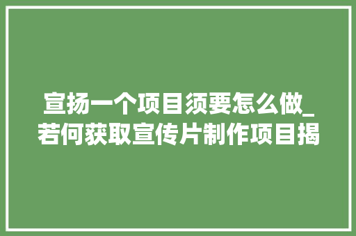 宣扬一个项目须要怎么做_若何获取宣传片制作项目揭秘入行秘籍与圈子融入之道1