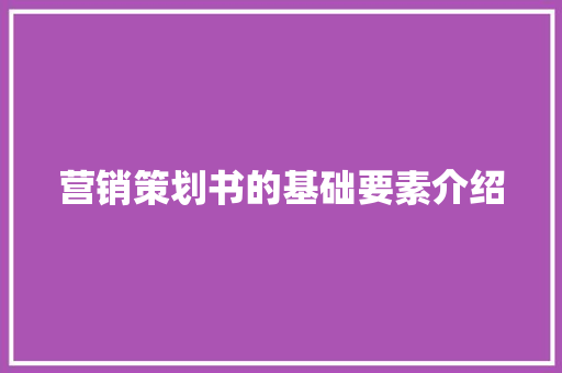 营销策划书的基础要素介绍