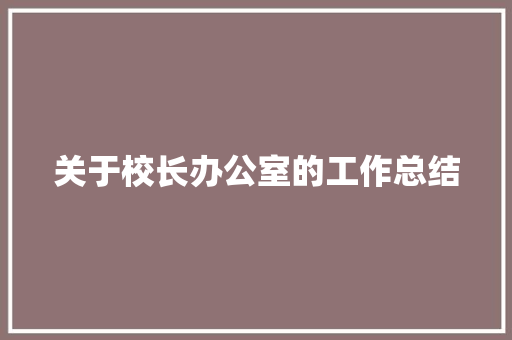 关于校长办公室的工作总结