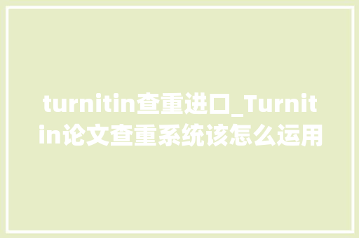 turnitin查重进口_Turnitin论文查重系统该怎么运用