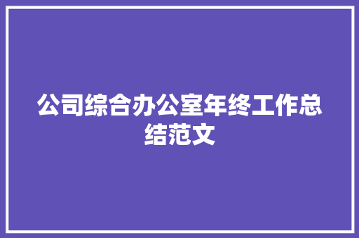 公司综合办公室年终工作总结范文