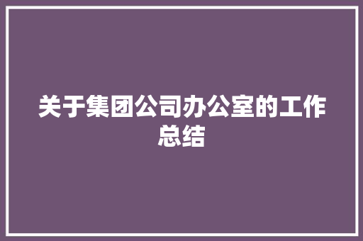 关于集团公司办公室的工作总结