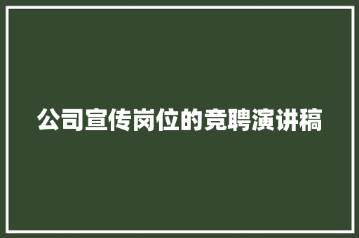 公司宣传岗位的竞聘演讲稿