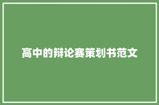 高中的辩论赛策划书范文