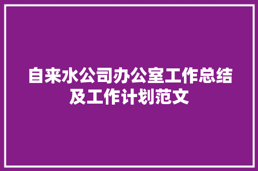 自来水公司办公室工作总结及工作计划范文