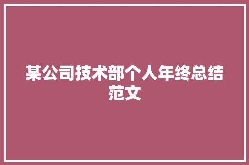 某公司技术部个人年终总结范文