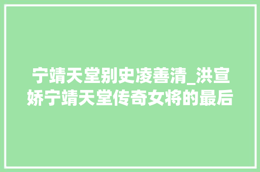 宁靖天堂别史凌善清_洪宣娇宁靖天堂传奇女将的最后终局