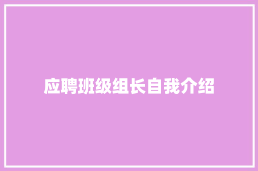 应聘班级组长自我介绍