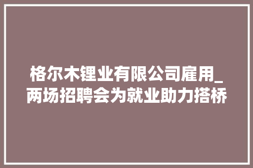 格尔木锂业有限公司雇用_两场招聘会为就业助力搭桥