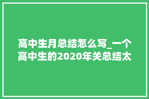 高中生月总结怎么写_一个高中生的2020年关总结太相符了2021奋力一搏 学术范文