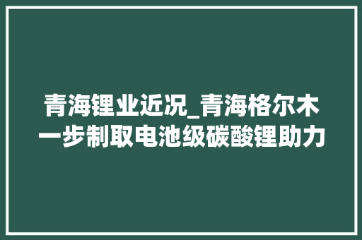 青海锂业近况_青海格尔木一步制取电池级碳酸锂助力培植世界级盐湖家当基地