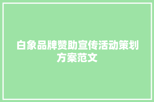 白象品牌赞助宣传活动策划方案范文