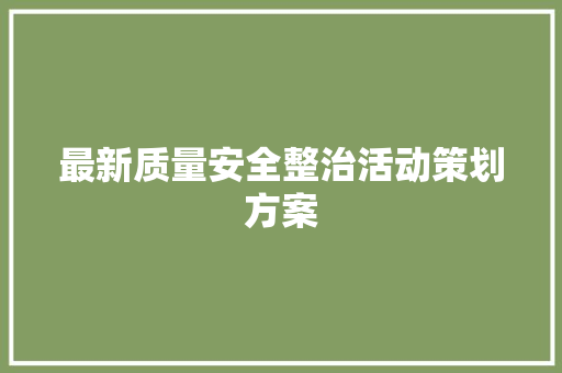 最新质量安全整治活动策划方案