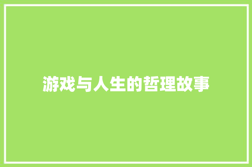 游戏与人生的哲理故事