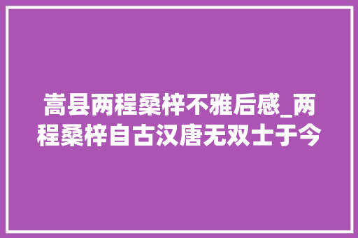 嵩县两程桑梓不雅后感_两程桑梓自古汉唐无双士于今河洛第一家