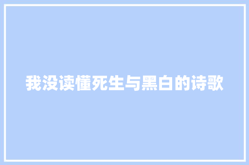 我没读懂死生与黑白的诗歌