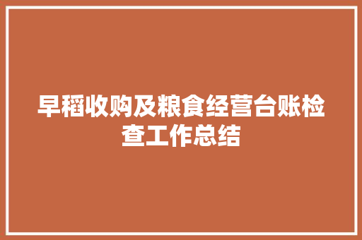 早稻收购及粮食经营台账检查工作总结