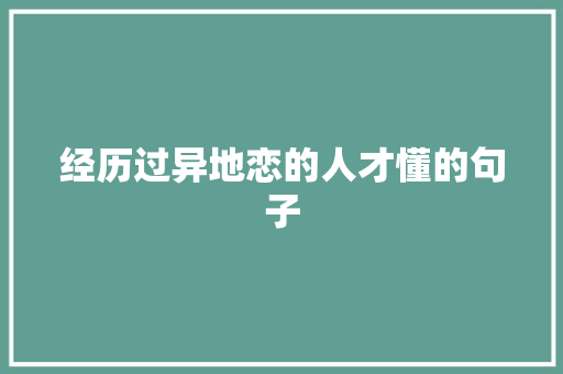 经历过异地恋的人才懂的句子