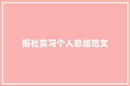 报社实习个人总结范文