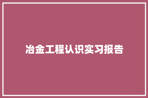 冶金工程认识实习报告