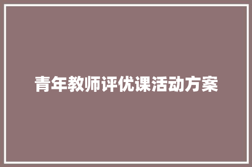 青年教师评优课活动方案