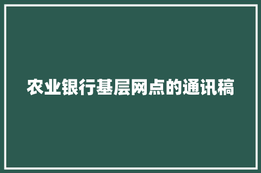 农业银行基层网点的通讯稿