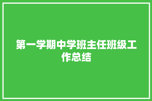 第一学期中学班主任班级工作总结 综述范文