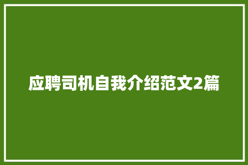 应聘司机自我介绍范文2篇