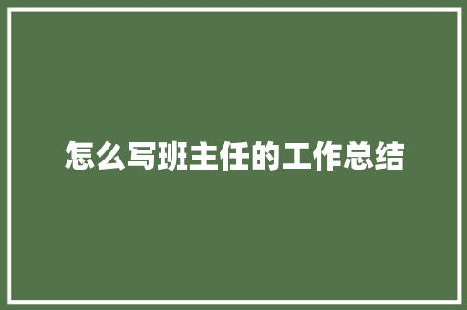 怎么写班主任的工作总结