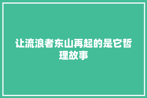 让流浪者东山再起的是它哲理故事