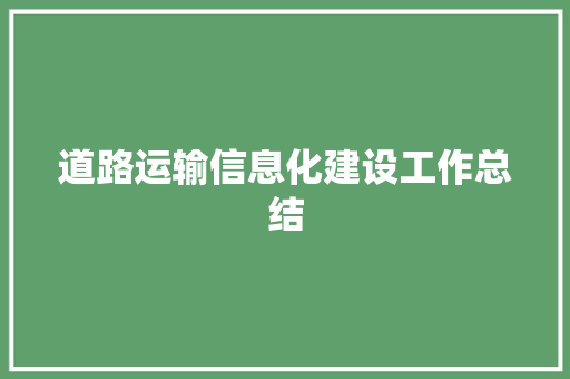 道路运输信息化建设工作总结