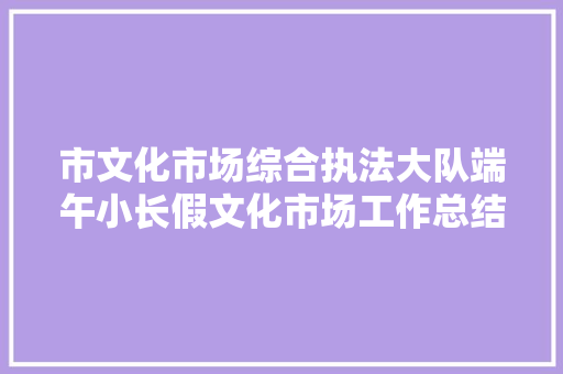 市文化市场综合执法大队端午小长假文化市场工作总结范文