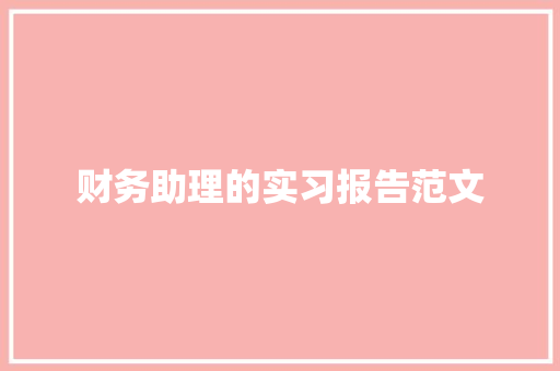 财务助理的实习报告范文