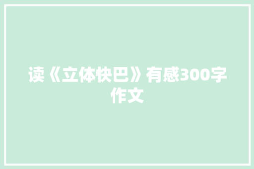 读《立体快巴》有感300字作文