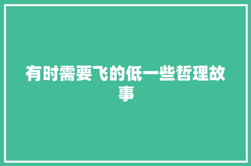 有时需要飞的低一些哲理故事